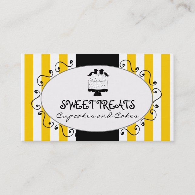 Yellow Stripes Cupcake Cake Bakery Business Card (Front)