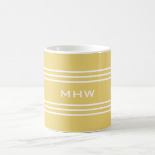 Yellow Stripes custom monogram mugs