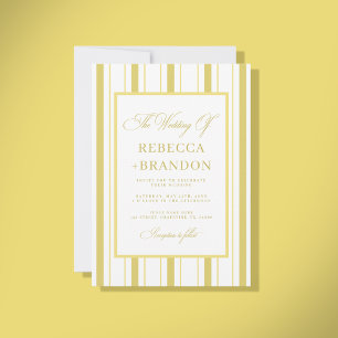 Yellow Stripes Elegant QR Code RSVP Summer Wedding Invitation