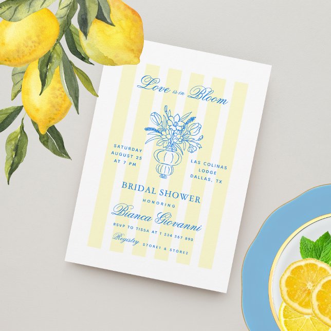 Yellow Stripes Hand Drawn Italian Bridal Shower Invitation (Creator Uploaded)