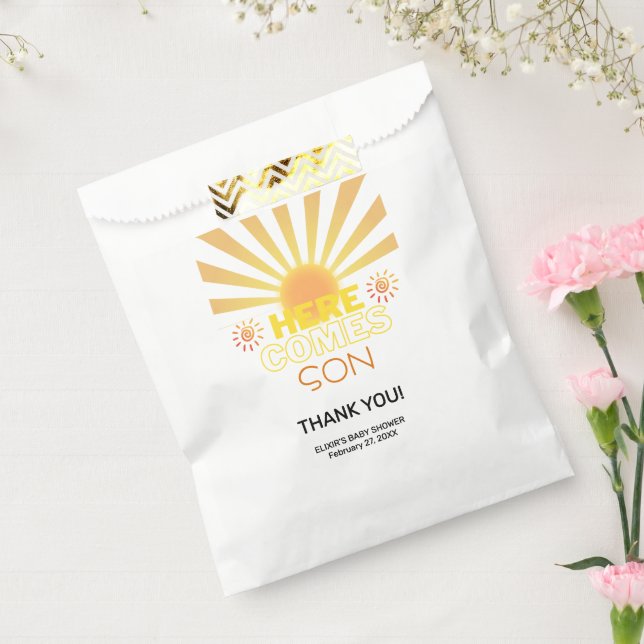 Yellow Stripes Here Comes The Son Baby Shower Favour Bags (Sealed)