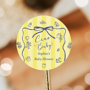 Yellow Stripes Italian Themed Ciao Baby Classic Round Sticker