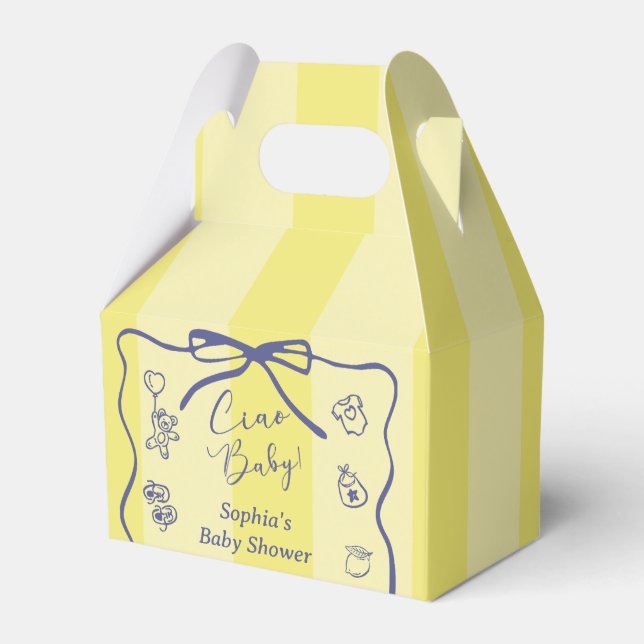 Yellow Stripes Italian Themed Ciao Baby Favour Box (Back Side)