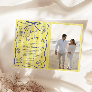 Yellow Stripes Italian Themed Ciao Baby Photo Invitation