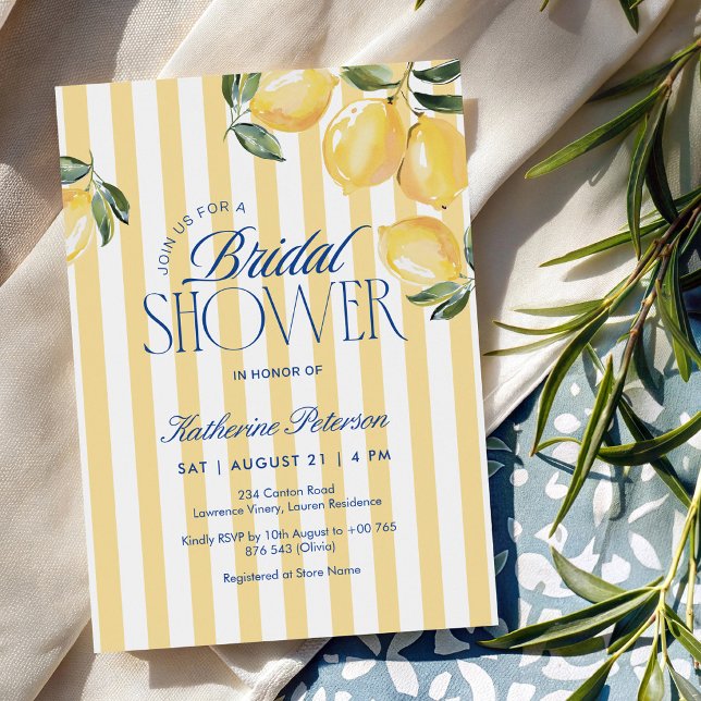 Yellow Stripes Lemon Bridal Shower Invitation (Creator Uploaded)