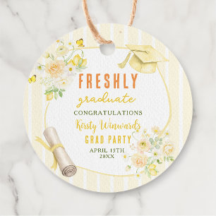 Yellow Stripes Lemons and Flowers Graduation Favour Tags