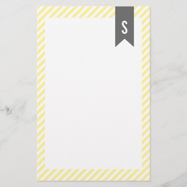Yellow Stripes Monogram Stationery (Front)