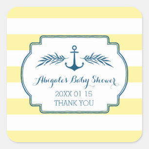 Yellow Stripes Nautical Baby Shower Favour Sticker