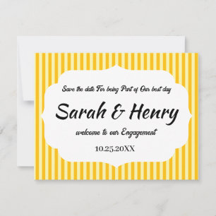 YELLOW STRIPES PERSONALIZED NAME SAVE THE DATES RSVP CARD