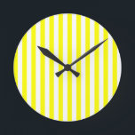 Yellow Stripes Round Clock<br><div class="desc">Bright yellow stripes against the background colour of your choice. The stripe pattern is customisable and can be tiled allowing you to change orientation or size.</div>