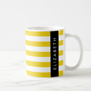 Yellow Stripes, Striped Pattern, Lines, Your Name Coffee Mug