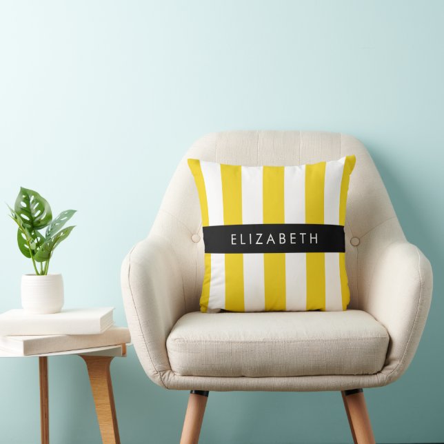 Yellow Stripes, Striped Pattern, Lines, Your Name Cushion (Chair)