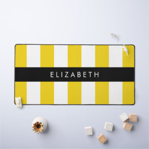 Yellow Stripes, Striped Pattern, Lines, Your Name Desk Mat