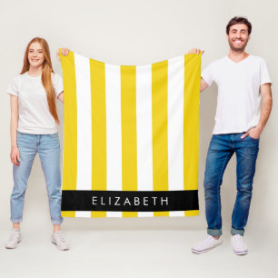 Yellow Stripes, Striped Pattern, Lines, Your Name Fleece Blanket