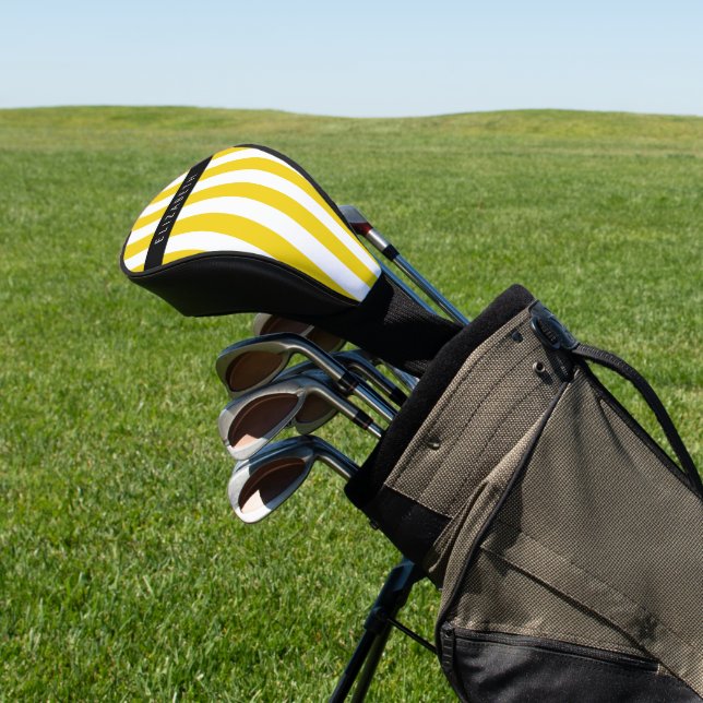 Yellow Stripes, Striped Pattern, Lines, Your Name Golf Head Cover (In Situ)