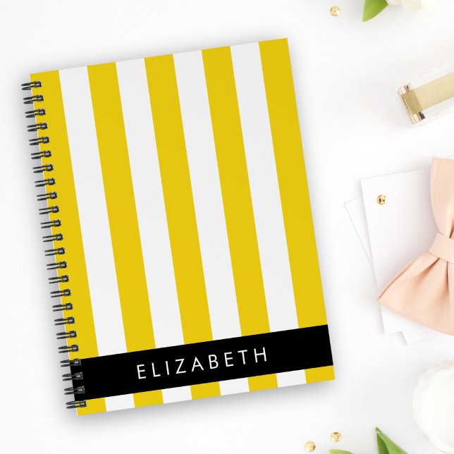 Yellow Stripes, Striped Pattern, Lines, Your Name Notebook (Creator Uploaded)