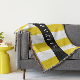 Yellow Stripes, Striped Pattern, Lines, Your Name Throw Blanket