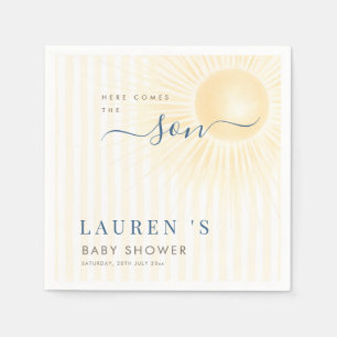 Yellow Stripes Sunshine Baby Shower Party Napkin