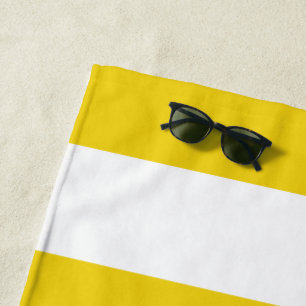 Yellow Stripes, White Stripes, Striped Pattern Beach Towel