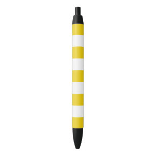 Yellow Stripes, White Stripes, Striped Pattern Black Ink Pen