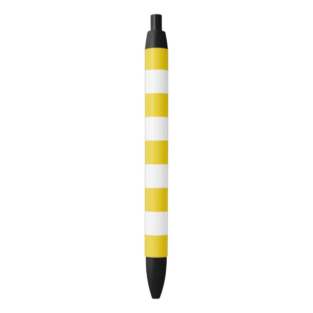 Yellow Stripes, White Stripes, Striped Pattern Black Ink Pen (Front Vertical)