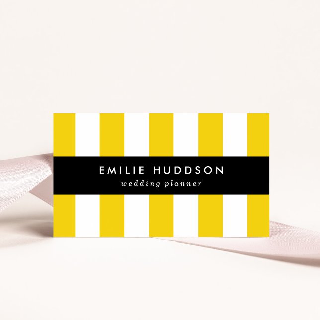 Yellow Stripes, White Stripes, Striped Pattern Business Card (Creator Uploaded)