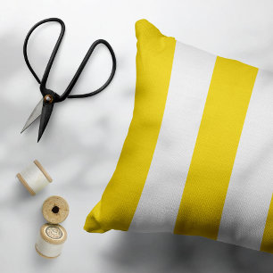 Yellow Stripes, White Stripes, Striped Pattern Decorative Cushion