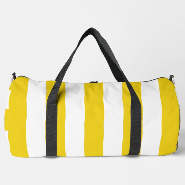 Yellow Stripes, White Stripes, Striped Pattern Duffle Bag (Front)