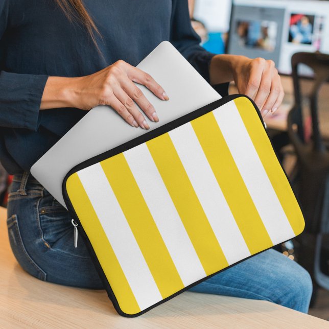 Yellow Stripes, White Stripes, Striped Pattern Laptop Sleeve (Creator Uploaded)