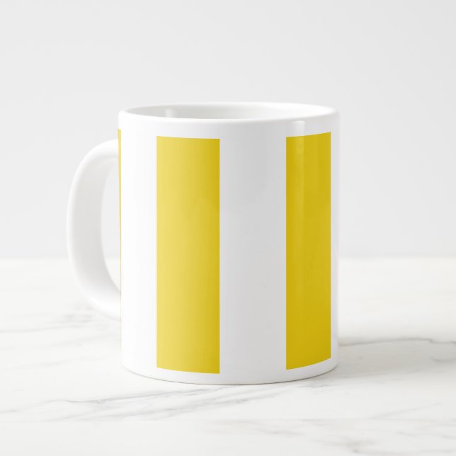Yellow Stripes, White Stripes, Striped Pattern Large Coffee Mug (Front Left)