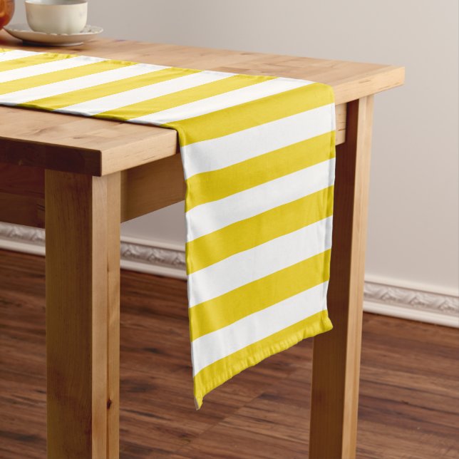 Yellow Stripes, White Stripes, Striped Pattern Medium Table Runner (In Situ)