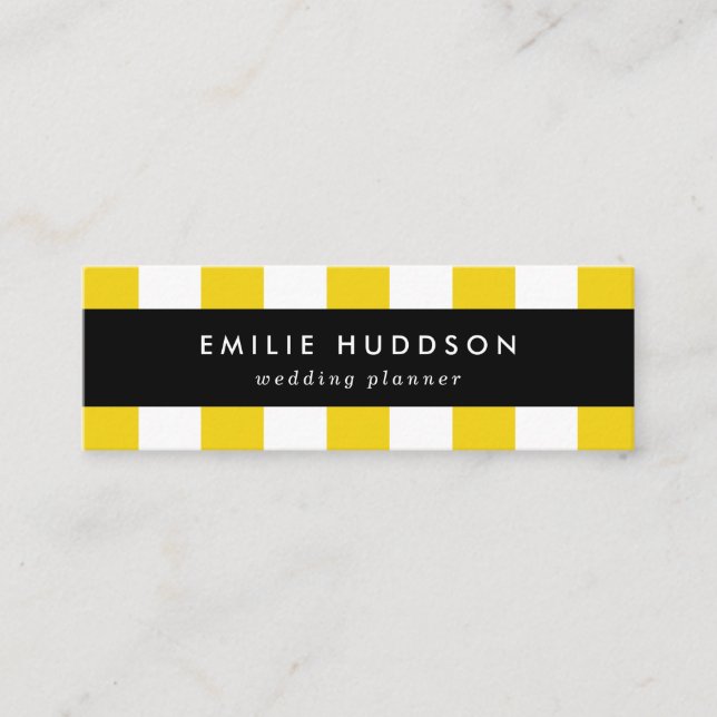 Yellow Stripes, White Stripes, Striped Pattern Mini Business Card (Front)