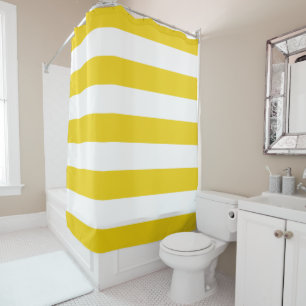 Yellow Stripes, White Stripes, Striped Pattern Shower Curtain