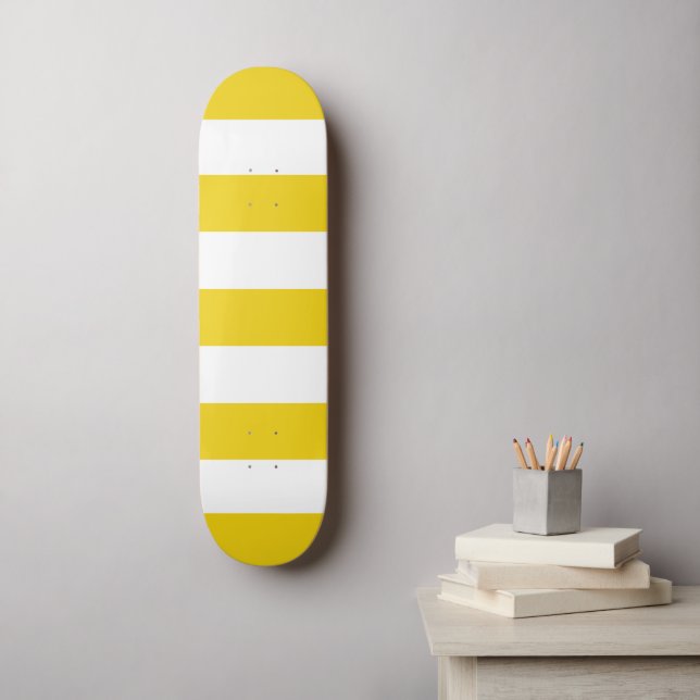 Yellow Stripes, White Stripes, Striped Pattern Skateboard (Wall Art)