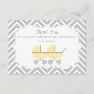 Yellow Strollers Twins Baby Shower Thank You Card