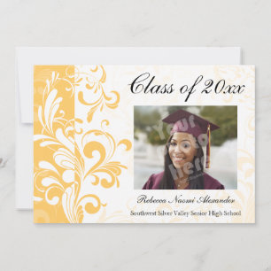 Yellow Stunning Swirl Girls Photo Graduation Invitation