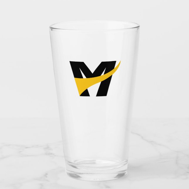 Yellow Stylised Bold Geometric Letter M Glass (Front)