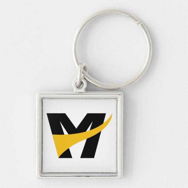 Yellow Stylised Bold Geometric Letter M Key Ring (Front)