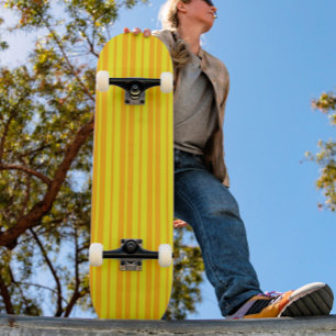 Yellow Stylish Stripes Pattern Design Skateboard