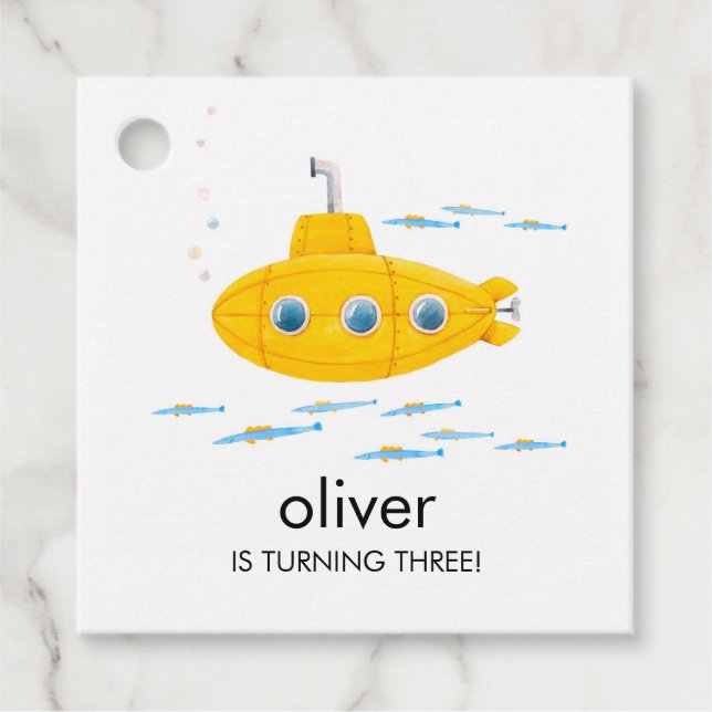 Yellow Submarine Kids Birthday Favour Tag (Front)