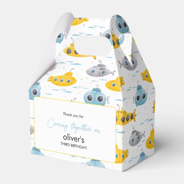 Yellow Submarine Pattern Kids Birthday Party Favour Box (Front Side)