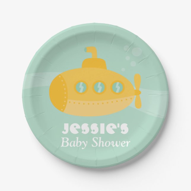 Yellow Submarine Underwater Baby Shower Custom Paper Plate (Front)