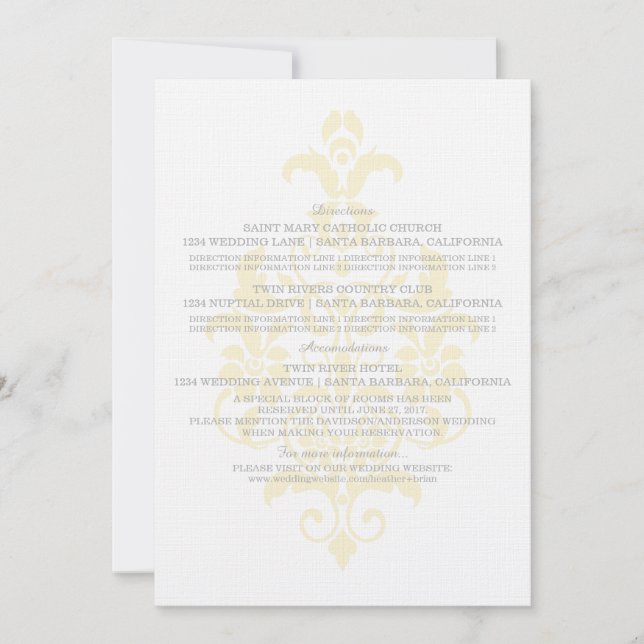 Yellow Subtle Damask Information Card (Front)