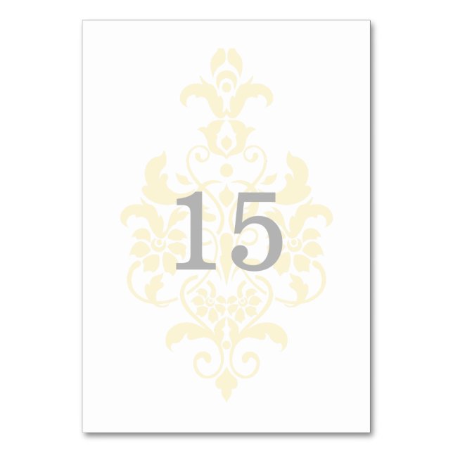Yellow Subtle Damask Table Card (Front)