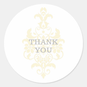 Yellow Subtle Damask Thank You Stickers