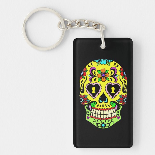 Yellow Sugar Skull Day of the Dead Key Chain (Front)