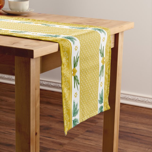 Yellow Sukkot Etrog Palms Lulav Sukkah Decorations Short Table Runner (In Situ)