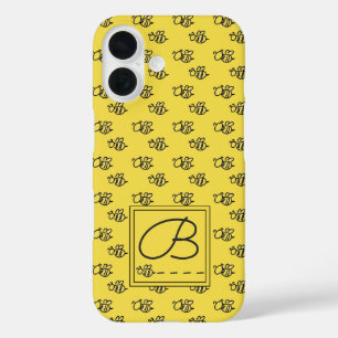 Yellow Summer Bees Monogram Pattern iPhone 16 Case