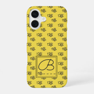 Yellow Summer Bees Monogram Pattern iPhone 16 Case