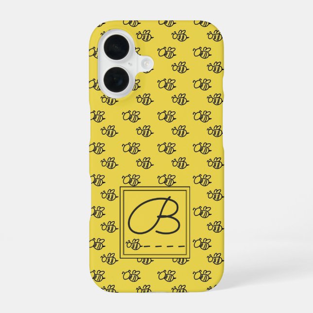Yellow Summer Bees Monogram Pattern iPhone 16 Case (Back)
